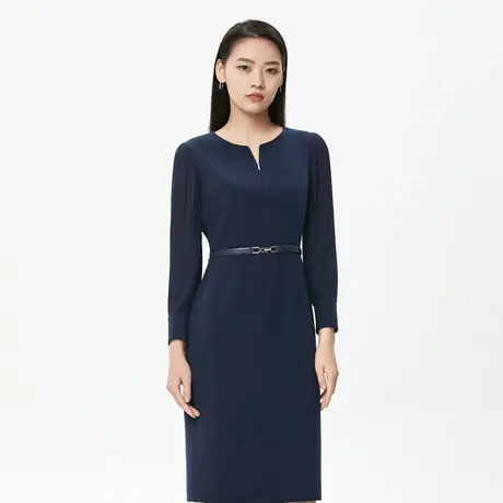朗姿 设计感轻奢复古拼接中长款女士连衣裙秋季商场同款奥莱图片