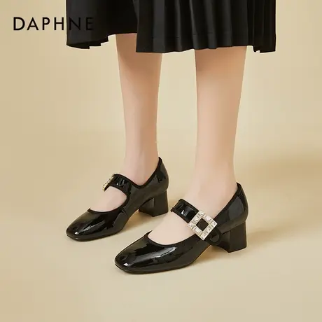 达芙妮米白色单鞋女2022年春季新款法式玛丽珍鞋一字带水钻高跟鞋图片