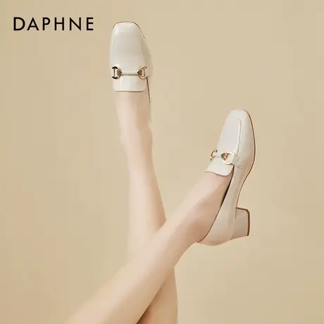 达芙妮春款单鞋女鞋2022新款方头法式粗跟气质中跟夏季白色高跟鞋商品大图