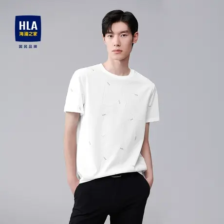 HLA/海澜之家经典圆领短袖T恤撞色几何图案字母点缀柔软短T男图片