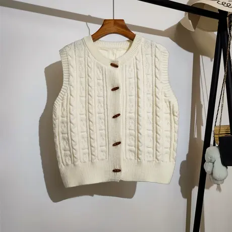 麻花针织马甲开衫女秋冬新款设计感小众无袖坎肩毛线背心上衣外穿图片