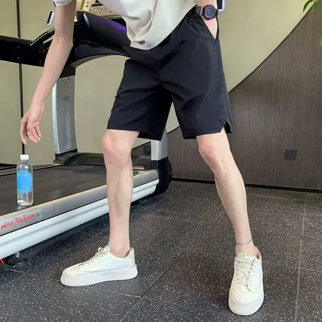 时尚潮牌夏季男休闲短款2023新款中裤速干薄款简约纯色直筒五分裤商品大图