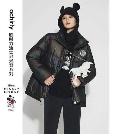 迪士尼米奇系列欧时力羽绒服新款秋冬外套女可拆帽保暖休闲炫彩图片