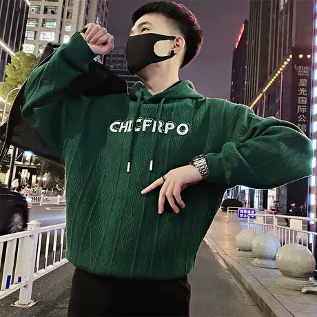 春秋季绿色连帽卫衣男2023新款高级感长袖t恤内搭ins潮牌痞帅外套商品大图