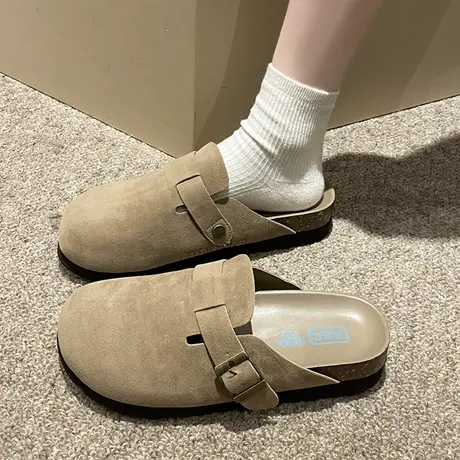 时尚软底勃肯鞋半拖女2024春季新款复古一脚蹬厚底增高包头拖鞋商品大图