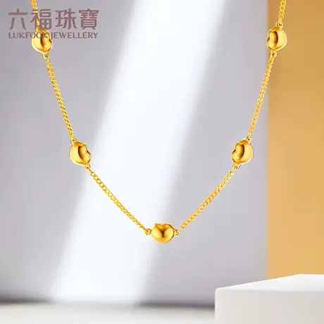 六福珠宝心形黄金项链女款光影金5G足金套链挂坠光面计价010861NA图片