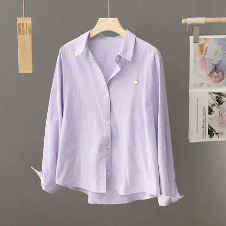 2024早春新款小个子宽松紫色衬衫女春秋打底衫衬衣上衣设计感小众图片