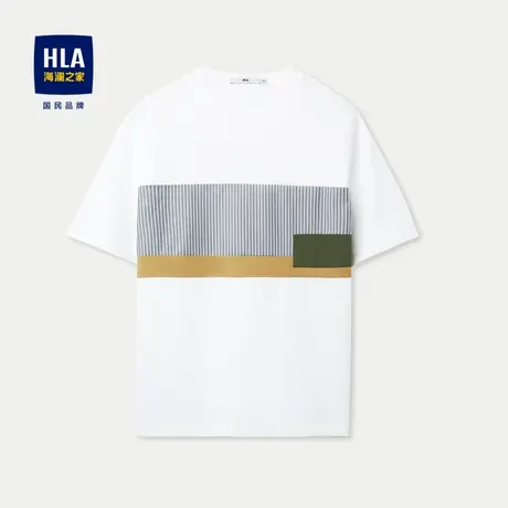 HLA/海澜之家撞色拼接短袖T恤2024春夏新款竖纹肌理圆领短袖男图片