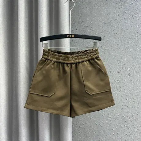 欧货原创大口袋设计a字短裤女春夏新款松紧腰宽松显瘦休闲阔腿裤商品大图