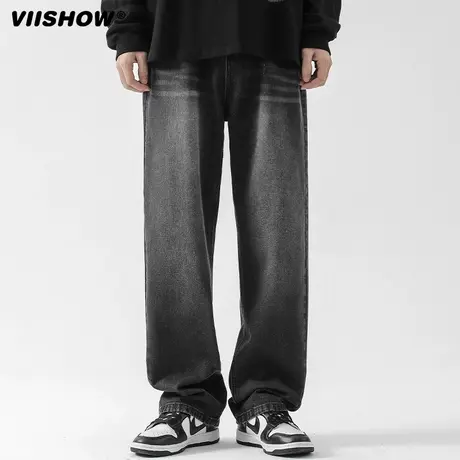 VIISHOW复古美式牛仔裤男春季202新款潮牌宽松直筒阔腿休闲长裤商品大图