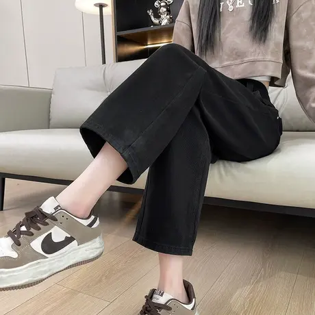 黑色牛仔裤女春秋季2024年新款高腰显瘦宽松小个子九分阔腿直筒裤商品大图