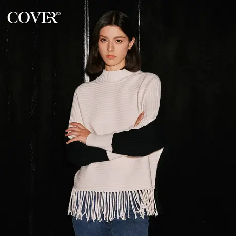 COVER2023冬季拼色流苏=羊毛混纺针织衫商品大图