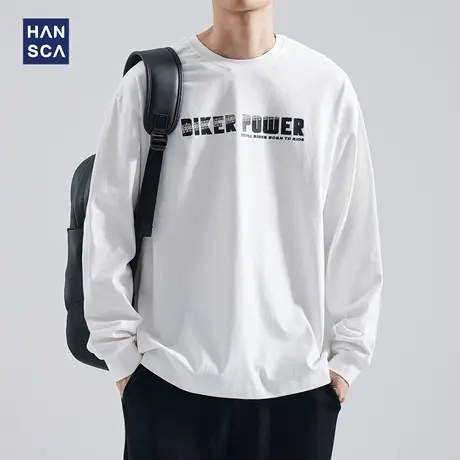 hansca 美式字母印花长袖t恤男秋季260g重磅潮牌圆领宽松休闲上衣商品大图