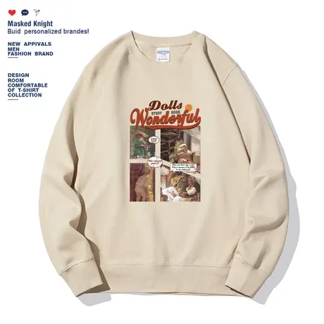 秋季新款美式复古印花圆领卫衣男宽松休闲套头长袖潮ins上衣图片