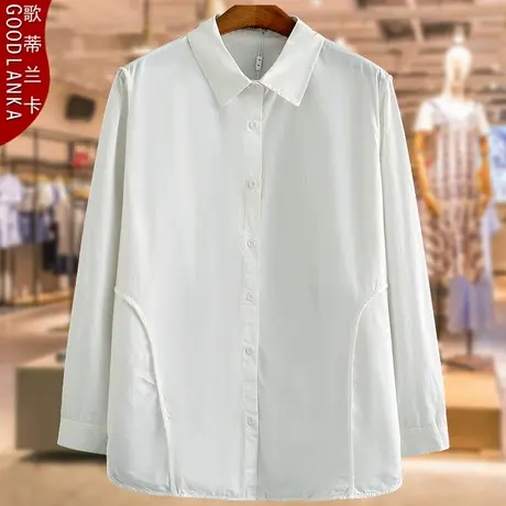 加肥加大码妈妈春装女士上衣新款宽松百搭时尚中年纯棉长袖白衬衫图片