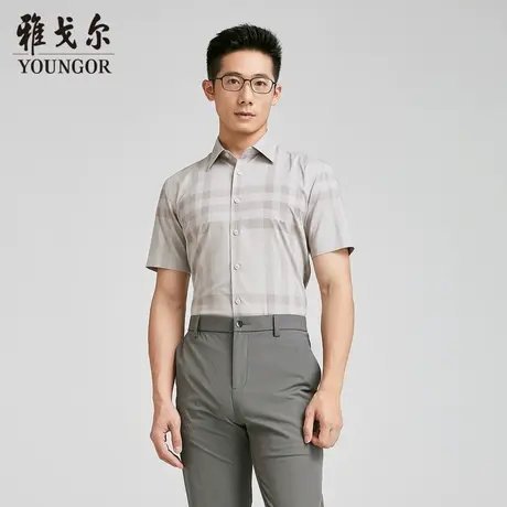 雅戈尔 商场同款男浅咖格子TR短袖衬衫YSTR120716XBY商品大图