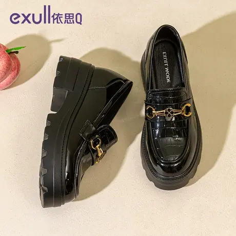 依思q乐福鞋女2023年新款秋季网面透气厚底单鞋薄款一脚蹬小皮鞋商品大图