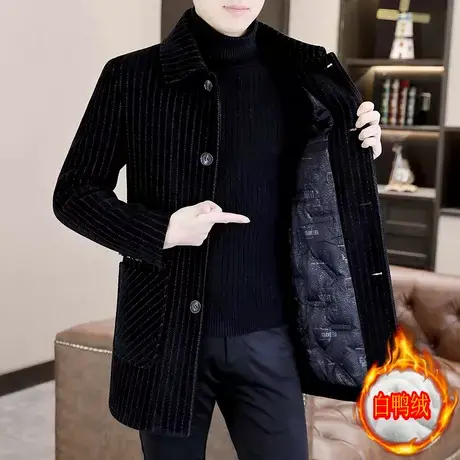 中长款白鸭绒外套男冬季加厚高端貂绒翻领大衣保暖男装羽绒服风衣商品大图