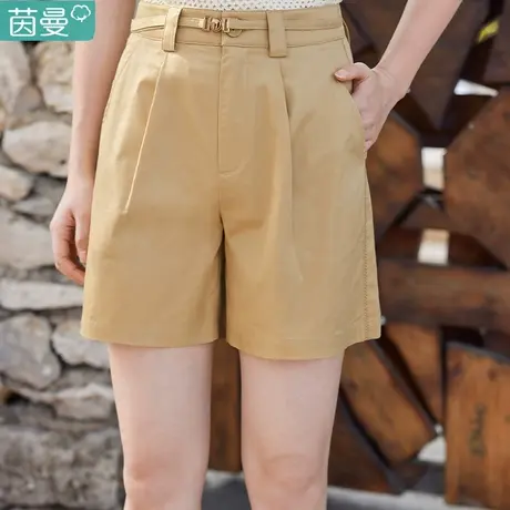 茵曼法式通勤休闲短裤女装2024年夏季新款高腰纯棉A字直筒裤子图片