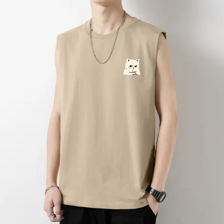 纯棉运动背心男士无袖t恤宽松夏季外穿健身篮球跨栏坎肩宽肩汗衫商品大图