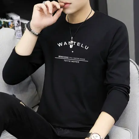 纯棉长袖t恤男秋季潮牌黑色衣服薄款圆领体恤内搭打底衫男生秋衣商品大图