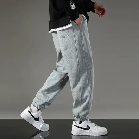 长裤子男士2023新款秋冬季加绒灰色运动裤九分裤小脚束脚休闲卫裤商品大图