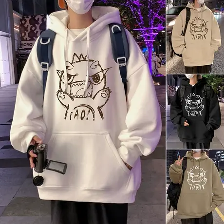 纯棉重磅小恐龙连帽卫衣男春秋季ins潮牌设计感外套宽松休闲帽衫商品大图