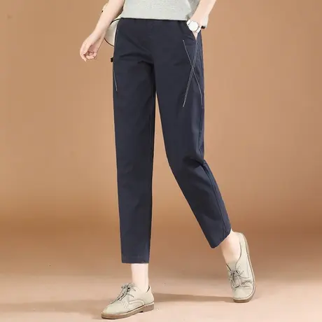 韩潮袭人松紧高腰刺绣直筒工装裤女2023秋新款宽松哈伦休闲长裤子图片