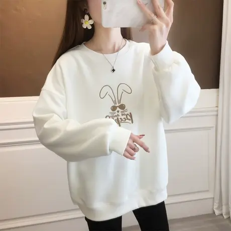 春秋款洋气圆领卫衣女小个子外套2023新款爆款春季宽松插肩袖上衣商品大图