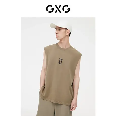 GXG男装  双色重磅面料潮流印花时尚圆领背心 2023年夏季新品图片