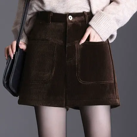 灯芯绒短裤女秋冬2023新款高腰宽松a字阔腿裤时尚百搭休闲靴裤子商品大图