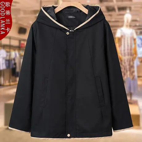加肥加大码中年胖妈妈风衣女新款春装宽松休闲连帽中老年夹克外套商品大图
