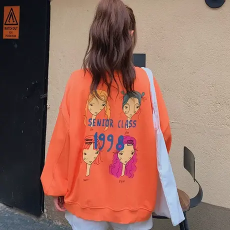 日系古着oversize卫衣女春秋薄款长袖宽松韩版bf慵懒风外套潮ins商品大图