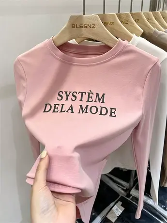 长袖t恤女春装2023年新款洋气印花设计感小众别致短款上衣打底衫商品大图