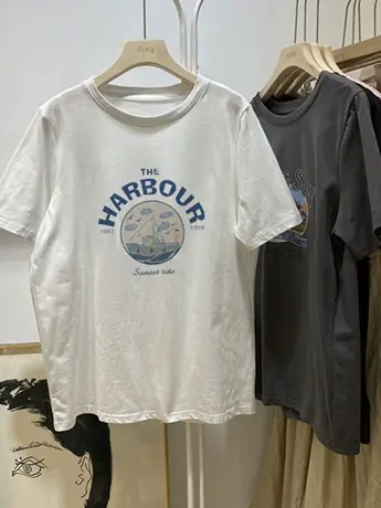 白色仿棉短袖t恤女2023新款夏季小众设计感港风chic潮牌女装上衣图片