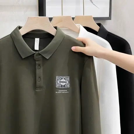 polo衫男长袖休闲印花潮牌宽松男士秋装上衣春秋季2023年新款潮流商品大图