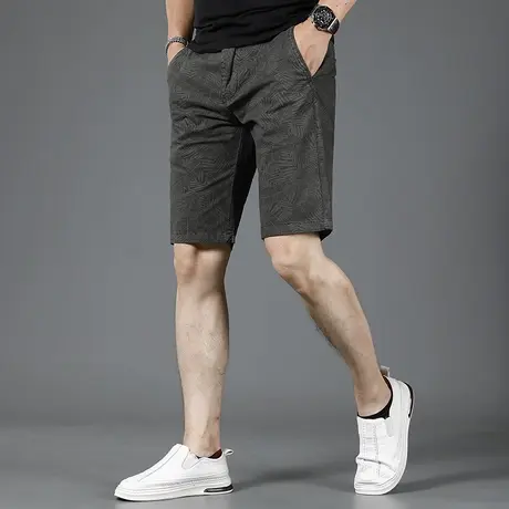 军绿色印花牛仔短裤男五分裤2023夏季新款薄款休闲百搭弹力中裤商品大图