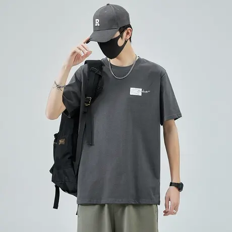 夏季纯棉全棉短袖T恤圆领夏天潮牌男装情侣装体恤衫衣服2023新款商品大图