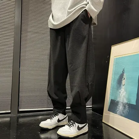 日系华夫格阔腿裤男宽松加肥加大码胖子灯芯绒束脚休闲裤锥形长裤商品大图