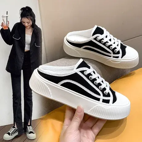 包头半拖鞋女渔夫鞋夏季外穿2023新款平底百搭一脚蹬懒人半托单鞋商品大图