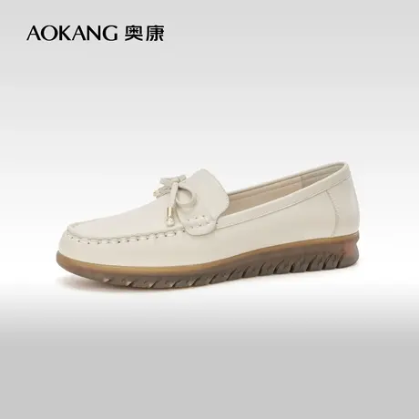 奥康软底妈妈鞋春秋季真皮舒适不累脚女鞋透气休闲皮鞋套脚女单鞋商品大图