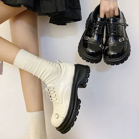 乐福鞋女2024年春秋季新款复古英伦风圆头单鞋粗跟厚底百搭小皮鞋商品大图