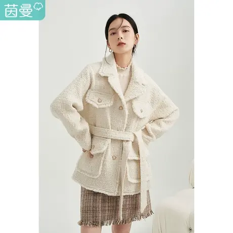 【商场同款】茵曼甜美女冬季新款修身西装领气质百搭毛呢外套图片