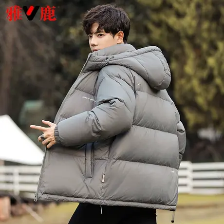 雅鹿官方短款羽绒服男2023新款连帽白鸭绒面包服加厚保暖外套冬季商品大图