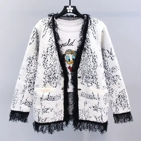 流苏编织小香风毛衣外套女2023新款宽松显瘦高级感小个子针织开衫图片