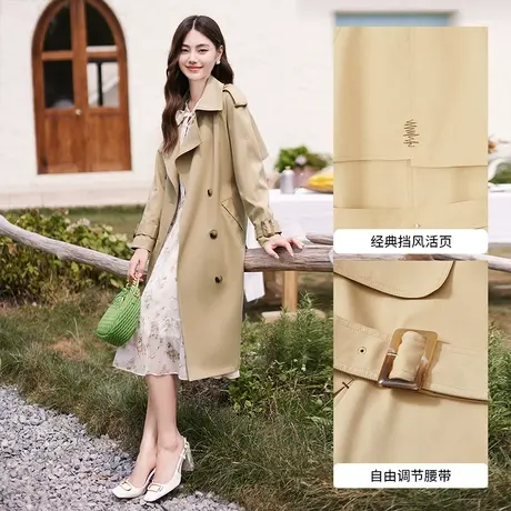 【直播间】香影风衣女中长款2023秋季新款双排扣英伦风高级感卡其图片