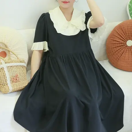 胖妹妹夏季2023新品撞色宽松显瘦优雅连衣裙 大码学院风气质长裙图片