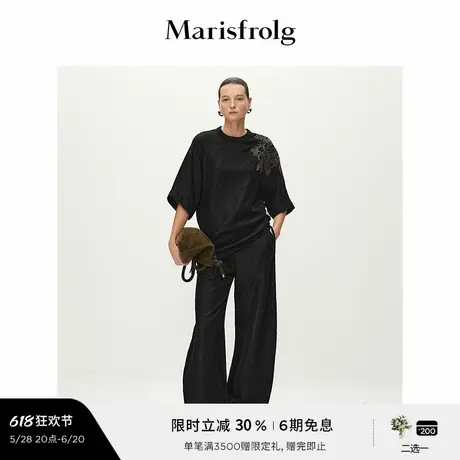 【艺术家灵感】Marisfrolg玛丝菲尔2025夏新款高圆领黑色廓形T恤商品大图