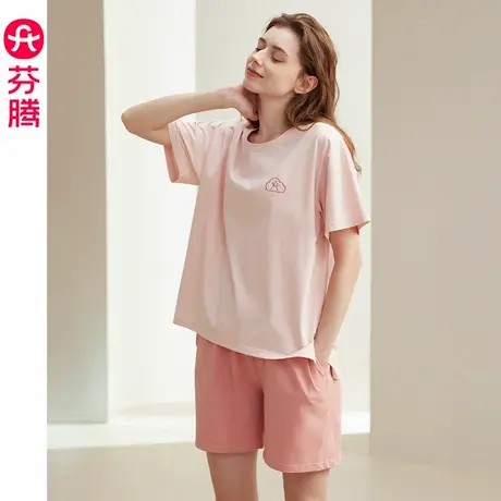芬腾睡衣女夏季纯棉薄款短袖短裤夏天凉感透气大码女款家居服套装商品大图