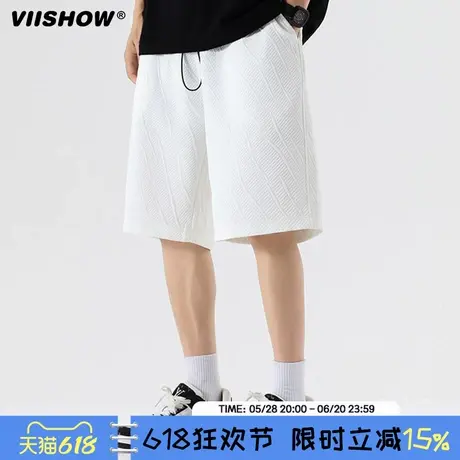 VIISHOW潮牌复古简约纯色抽绳松紧五分裤男夏季街头百搭休闲短裤商品大图